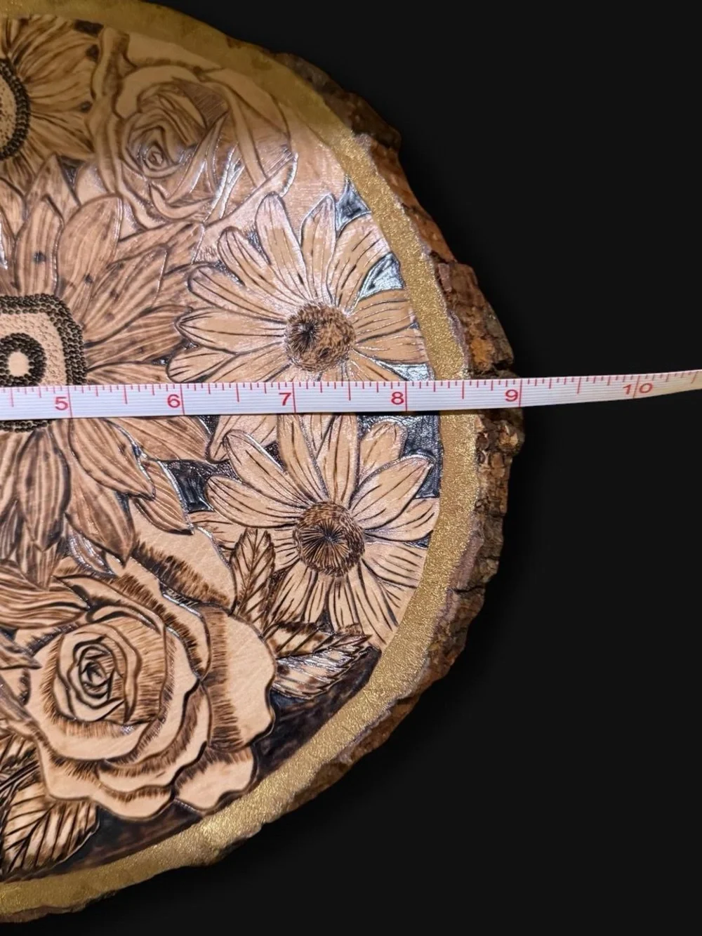 Hand-burned floral wooden plaque